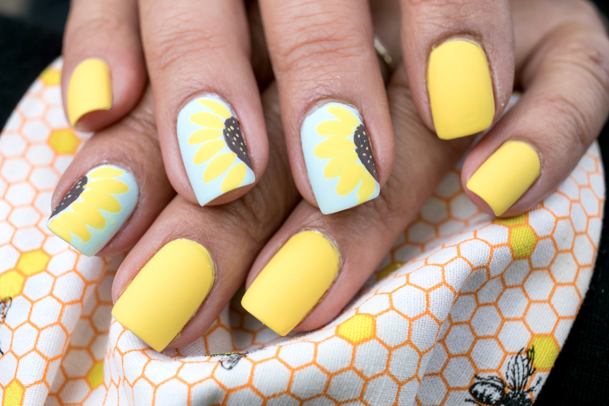 Yellow Sunflower Nail Art Design